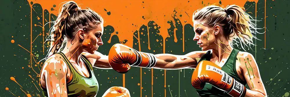 abstract painting of two women boxing