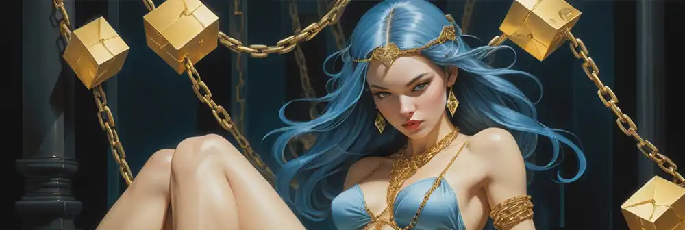 illustration of woman in golden block-chains