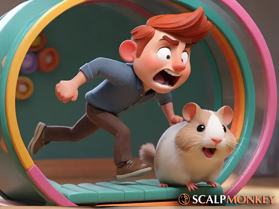 illustration of man in hamster wheel