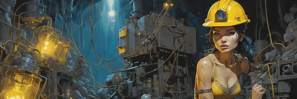 illustration of woman mining in mine