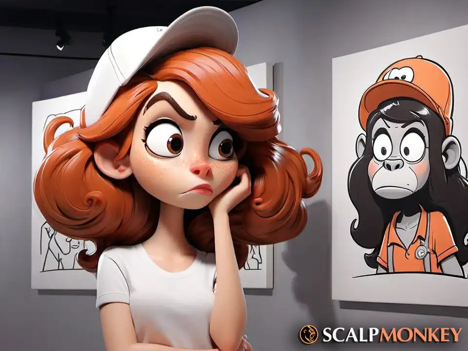 cartoon woman in gallery