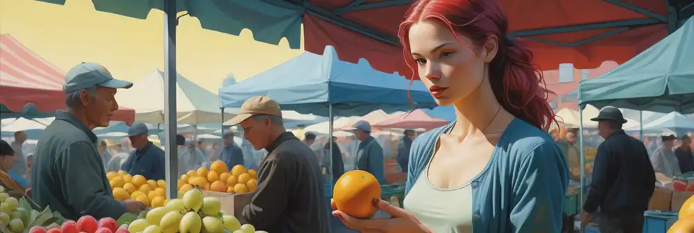 woman on market holding fruit